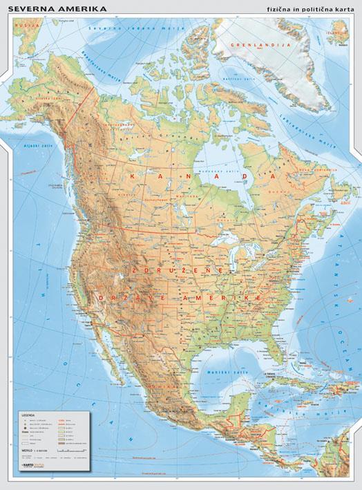 Severna Amerika - 1:6000000, 113×158 cm